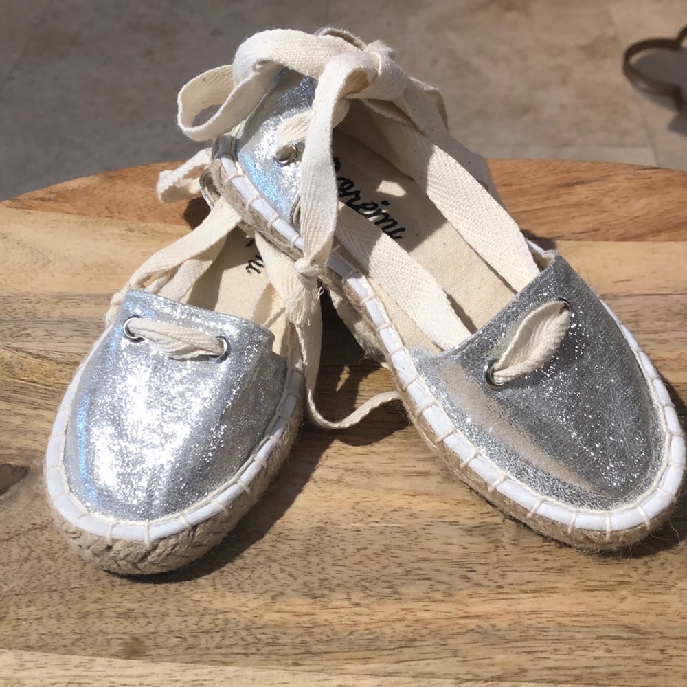 Silver glitter espadrille shoes